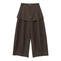 Elegant high-waisted brown faux two-piece wide-leg skirt pants for autumn style - M / Bottoms / Brown