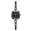 GEDI octagonal black quartz watch for women with braided steel strap and crystals - One Size / Black Case Black Dial Black Band