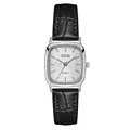 GEDI vintage square dial quartz watch with black leather strap and silver glitter face - Silver Case White Dial Black Strap