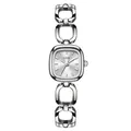 GEDI elegant women's quartz watch with silver square dial and hollow chain strap - Silver Case White Studs White Dial Silver Band