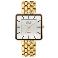 Elegant gold square women's quartz watch with a multi-link steel bracelet for daily wear. - Male Style / Gold Case White Dial Gold Band