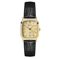 GEDI vintage square women's quartz watch with black leather strap and gold shimmer dial - Gold Case Gold Dial Black Leather Strap