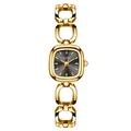 Elegant GEDI women's quartz watch with gold hollow chain strap and square black dial - Gold Case Gold Studs Black Dial Gold Band