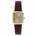 Vintage square gold-tone watch for women with brown leather strap and glitter dial - Gold Case Gray Dial Brown Strap