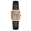 Elegant GEDI square quartz watch with gold glitter dial and black leather strap for women - Gold Case Gray Dial Black Strap