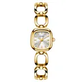 Elegant GEDI women's square quartz watch featuring a stylish golden hollow chain strap - Gold Case Gold Studs White Dial Gold Band