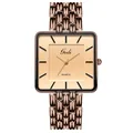 Reloj de cuarzo Gedi retro cuadrado para mujer con elegante correa de acero en oro rosa - Estilo de Hombre / Caja Café Esfera Blanca Correa Café