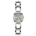 GEDI women's square dial quartz watch featuring silver hollow chain link strap design - Silver Case Silver Markers Grey Dial Silver Band