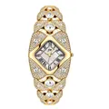Elegant gold-toned ladies quartz watch featuring a diamond-shaped dial and full rhinestone inlay - Bangle Style (JW) / Gold Case White MOP Dial Gold Strap (Non-Waterproof)