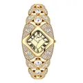 Luxury gold-plated women's quartz watch encrusted with sparkling crystals and rhinestones - Bangle Style (JW) / Gold Case White Dial Gold Strap (Non-Waterproof)
