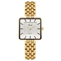 Elegante reloj de cuarzo para mujer con esfera cuadrada dorada y correa de acero - Estilo de Mujer / Caja Dorada Esfera Blanca Correa Dorada