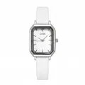 GEDI retro rectangular quartz watch for women with white leather strap and silver case - Silver Case White Dial White Leather Strap