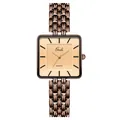 Elegante reloj de cuarzo Gedi vintage para mujer en oro rosa con esfera cuadrada y correa - Estilo de Mujer / Caja Café Esfera Blanca Correa Café