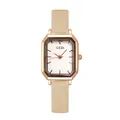 Elegant rose gold square watch for women with beige leather strap and white dial - Rose Gold Case White Dial Apricot Strap
