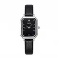 GEDI elegant women's quartz watch featuring a black octagonal dial and leather strap - Silver Case Black Dial Black Strap