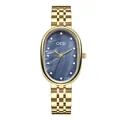 Montre GEDI pour femme dorée avec cadran ovale en nacre bleue et diamants - Boîtier Doré Cadran en Nacre Noir et Bleu Bracelet Doré