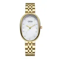 Montre GEDI élégante pour femme en métal doré avec cadran ovale diamanté - Boîtier Or Cadran Blanc Bracelet Or