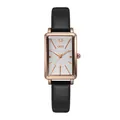 Quarzuhr in Roségold mit rechteckigem Gehäuse, silbernem Zifferblatt und Lederband - Roségoldgehäuse Weißes Zifferblatt Schwarzes Armband