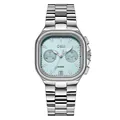 GEDI Damenarmbanduhr Silber Eckig Edelstahl mit Eisblauem Multifunktionszifferblatt - Silbernes Gehäuse Seeblaues Zifferblatt