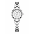 Elegant GEDI women's quartz watch with silver steel band and luxe rhinestone markers - Silver Case White Dial (Silver Hands)