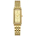 Elegant gold-tone rectangular quartz watch for women featuring a minimalist cream dial - Gold Case Gold Dial Steel Band (13080)