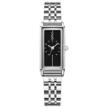 Minimalist GEDI rectangular silver steel strap quartz watch featuring a sleek black dial - Silver Case Black Dial Steel Band (13080)