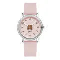 Pink children's quartz watch with a cute cartoon bear dial and soft silicone strap - Light Pink