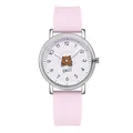 Pink silicone strap quartz watch for girls featuring a cute cartoon bear dial design - Pink