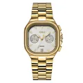 Elegant GEDI women's gold stainless steel quartz watch with square silver dial and date - Gold Case White Dial