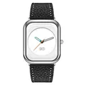 Elegant women's square quartz watch featuring a white dial and black leather strap - Silver Case White Dial Black Strap