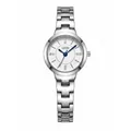 GEDI elegant women's quartz watch featuring rhinestones and a polished silver steel band - Silver Case White Dial (Blue Hands)
