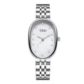 Montre GEDI ovale pour femme avec bracelet en acier argenté et cadran perlé - Boîtier Argent Cadran Blanc Bracelet Argent