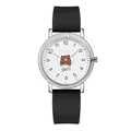 Adorable children's quartz wristwatch featuring a cartoon bear dial and black silicone strap. - Black