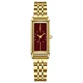 GEDI elegant gold rectangular quartz watch with a deep red dial and steel strap - Gold Case Red Dial Steel Band (13080)