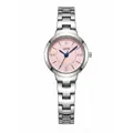 GEDI elegant ladies' quartz watch featuring pink dial and silver stainless steel band - Silver Case Pink Dial (Blue Hands)