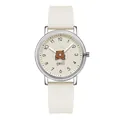 Adorable children's quartz watch featuring cartoon bear dial and soft ivory silicone strap - Apricot