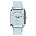 Minimalist square quartz watch for women with light blue leather strap and silver case - Silver Case Light Blue Dial Light Blue Strap