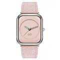 Elegant pink leather strap square quartz watch for women with minimalist dial. - Silver Case Pink Dial Light Pink Strap