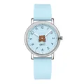 Cute light blue children's quartz watch with a cartoon bear dial and soft silicone strap - Light Blue