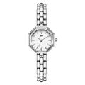Minimalist octagonal women's quartz watch with elegant silver steel link bracelet - Silver Case White Studs White Dial Silver Band