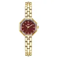 Vintage mini quartz watch with red octagonal dial and golden bracelet strap - Gold Case Red Dial Gold Band