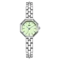 Elegant women's octagonal quartz watch with silver steel strap and light green dial - Silver Case Green Dial Silver Band