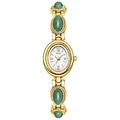 GEDI vintage women's watch with green jade stones and gold-tone oval bracelet dial - GEDI (14045 Bracelet) / Gold Case White Dial Green Stone Gold Strap