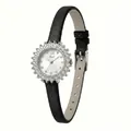 Retro sunflower diamond quartz watch for ladies with elegant black leather strap - Silver Case White Dial Black Strap