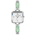 Elegant silver square quartz watch for women with green marble inlay bracelet strap - Green Bracelet Style (62043)