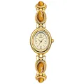 GEDI vintage gold-tone bracelet watch featuring an oval dial and tiger eye stones - GEDI (14045 Bracelet) / Gold Case Gold Dial Amber Stone Gold Strap