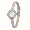 Vintage ladies quartz watch with lavender strap and iced-out sunflower bezel - White Case White Dial Purple Strap
