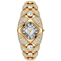 GEDI elegant gold bracelet watch with full rhinestone inlay and diamond-shaped dial - Bracelet / Gold Case White MOP Face Gold Bracelet