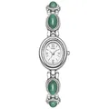 GEDI vintage silver bracelet watch featuring an oval dial and elegant green jade stones - GEDI (14045 Bracelet) / Silver Case White Dial Green Stone Silver Strap