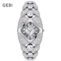 GEDI luxury silver-tone rhinestone-encrusted bangle watch with diamond-shaped dial for women - Bracelet / Silver Case White MOP Face Silver Bracelet